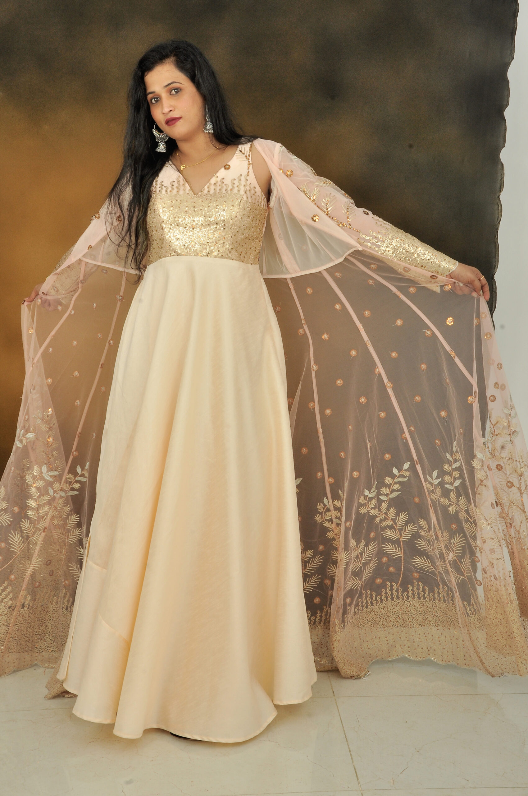 Beige Bridesmaid Wedding Long Anarkali Gown In Art Silk SFZ117869 – Siya  Fashions