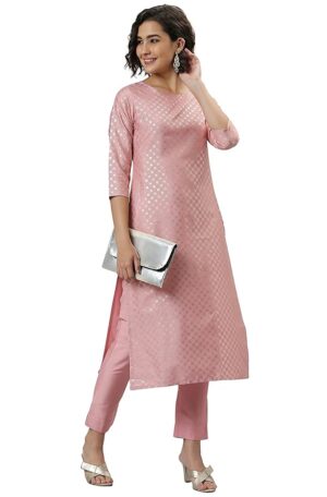Pink Poly Silk Floral Print Kurta with Pant