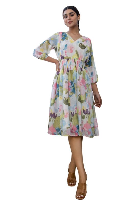 Multicolour Georgette Floral Fit & Flare Dress
