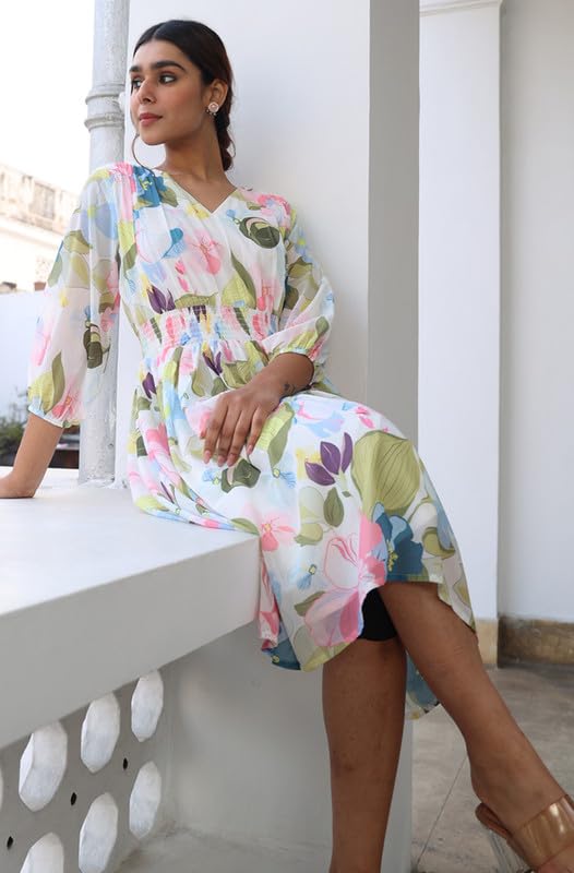 Multicolour Georgette Floral Fit & Flare Dress - Image 5