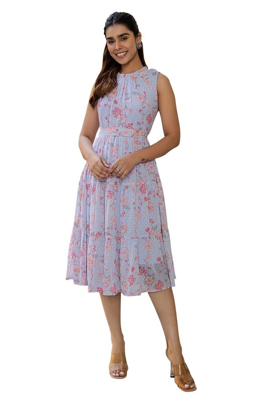 Lavender Dobby Georgette Floral Tiered Dress