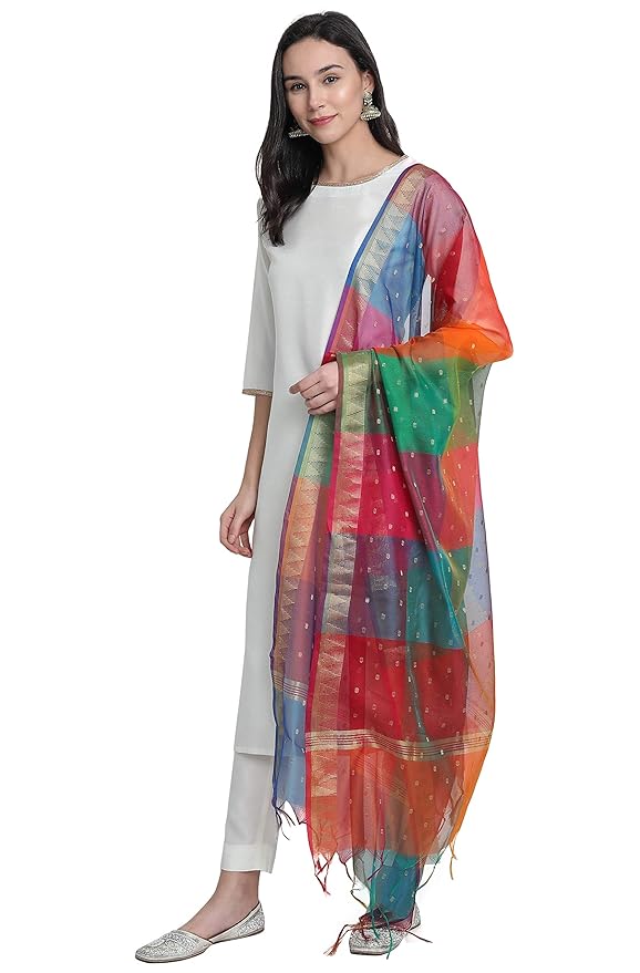 Off-White Poly Silk Solid Kurta with Pant and Dupatta - Image 4