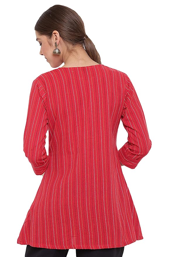 Red Weaved Cotton A-Line Top - Image 6