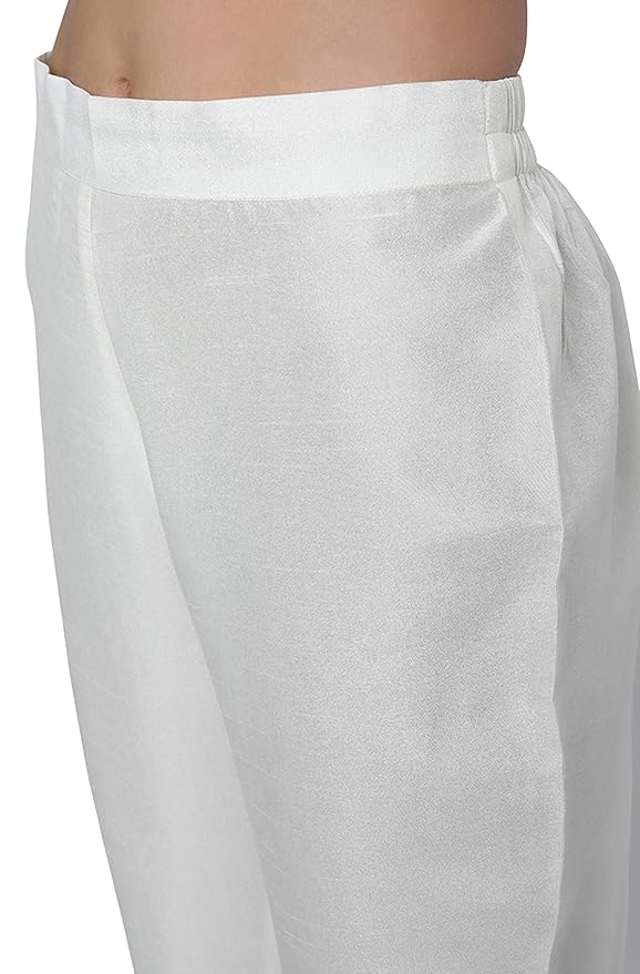 Off-White Poly Silk Solid Kurta with Pant and Dupatta - Image 6